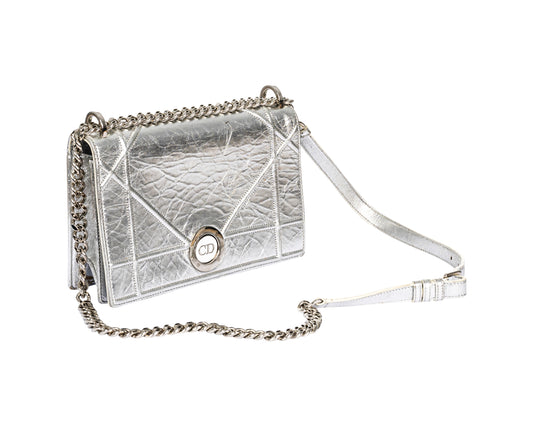 Sac Diorama moyen argent métallisé Dior