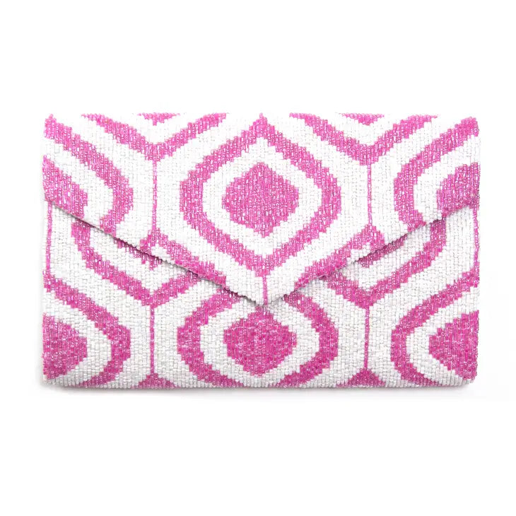 Pink Geometric Beaded Bag