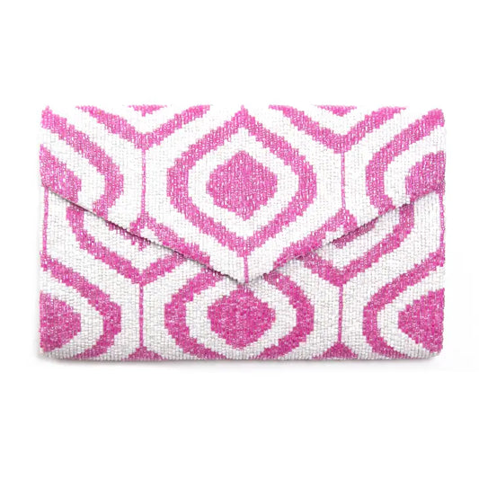 Pink Geometric Beaded Bag